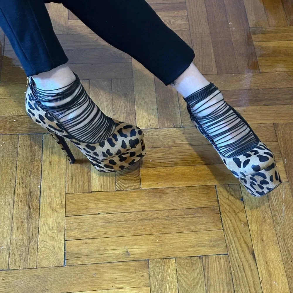 London Trash Ceres Leopard Print Real Fur Upper Leather Lining Size 11 - Picture 6 of 6